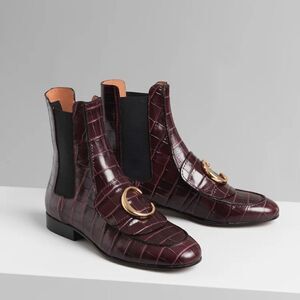 Chloe C Flat Chelsea Boots Burgundy